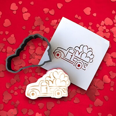 3D-Plastic Cutter + Stencil Set PYO Cookies Love Truck; 7 cm - Thumbnail