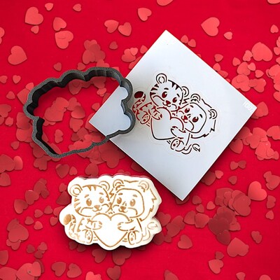 3D-Plastic Cutter + Stencil Set PYO Cookies Lover Cats;7 cm - Thumbnail