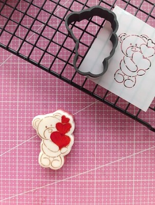 3D-Plastic Cutter + Stencil Set PYO Cookies Lover Teddy-2; 7 cm - Thumbnail