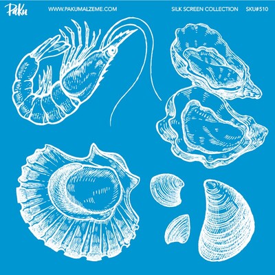 Paku Malzeme - Mesh Stencil Ceramic Collection Sea Food Shrimp, Oyster & Mussel ( 22*22 cm)