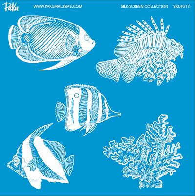 Paku Malzeme - Mesh Stencil Ceramic Collection Under the Sea Clownfish, Angelfish, Butterfly Fish ( 22*22 cm)