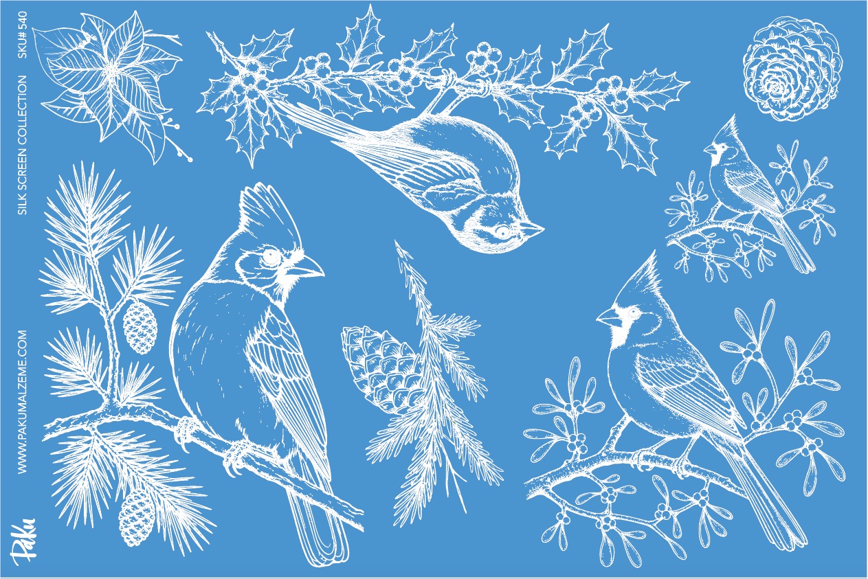 Mesh Stencil Ceramic Collection Winter Birds (33*22 cm) - 1