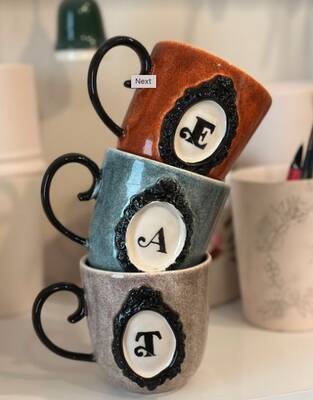 Mesh Stencil Ceramic Mug Col. Alphabet Retro; 10*10 cm