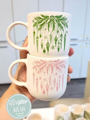 Paku Malzeme - Mesh Stencil Ceramic Cup Col. Christmas Elements-1 (22*11 cm) (1)