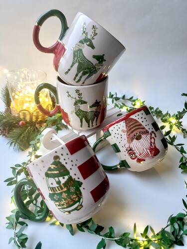 Mesh Stencil Ceramic Cup Col. Christmas Elements-3; 20*10 cm
