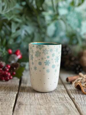Mesh Stencil Ceramic Cup Col. Falling Snowflakes; 30*10 cm