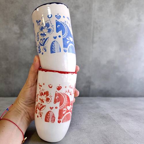 Mesh Stencil Ceramic Cup Col. Nordic Pattern