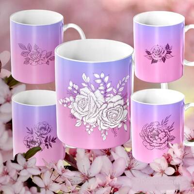 Mesh Stencil Ceramic Cup Col. Peony & Roses