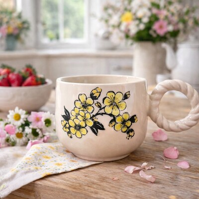 Mesh Stencil Ceramic Cup Col. Spring Florals-4 (22*11 cm) - Thumbnail