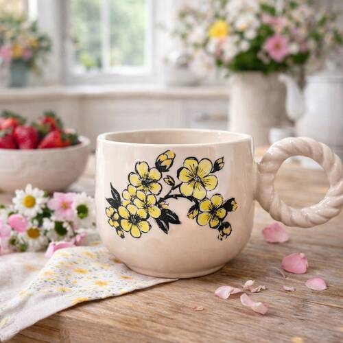 Mesh Stencil Ceramic Cup Col. Spring Florals-4 (22*11 cm)