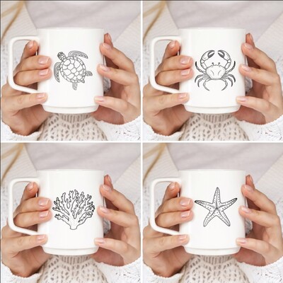Mesh Stencil Ceramic Cup Col. Under the Sea-4 (22*11 cm) - Thumbnail