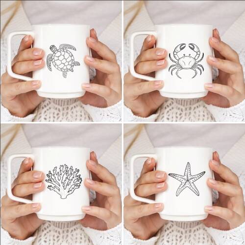Mesh Stencil Ceramic Cup Col. Under the Sea-4 (22*11 cm)