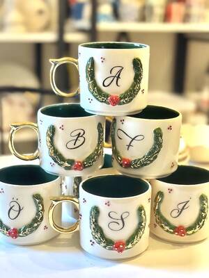 Mesh Stencil Ceramic Mug Col. Alphabet Script; 20*10 cm
