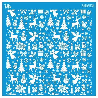 Paku Malzeme - Mesh Stencil Cookie Clay Collection; Christmas Theme-1 (11x11 cm)