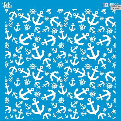 Paku Malzeme - Mesh Stencil Cookie Clay Collection; Marine, Anchor & Helm (11x11 cm)