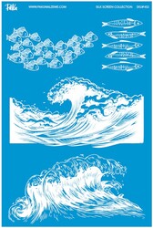 Paku Malzeme - Mesh Stencil Crystal Collection; Fish & Waves Set (33*22 cm)