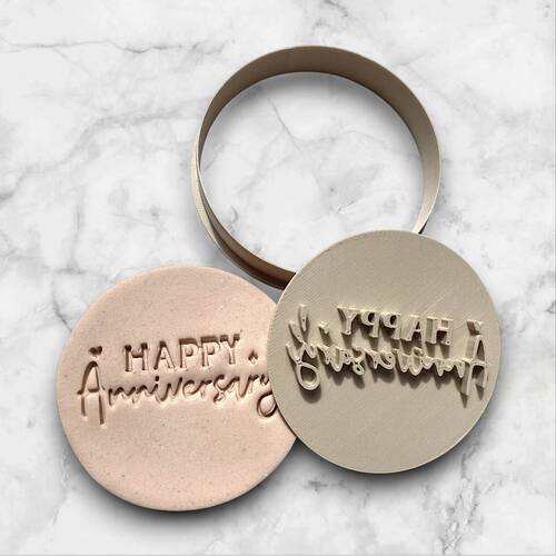Plastik kesici / embosser baskı HAPPY ANNIVERSARY; 70 mm