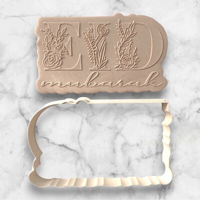 Paku Malzeme - Plastik kesici kalıp EID MUBARAK FLORAL; 88x53 mm