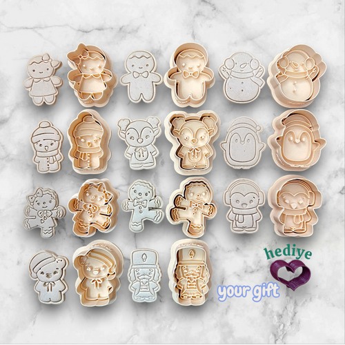 Plastik kesici kalıp ve baskı seti CHRISTMAS BUDDIES SET; 4 cm