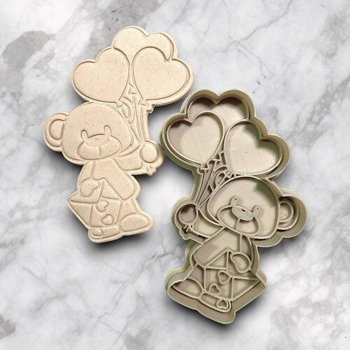 Plastik kesici kalıp ve baskı seti TEDDY w/ BALLOONS