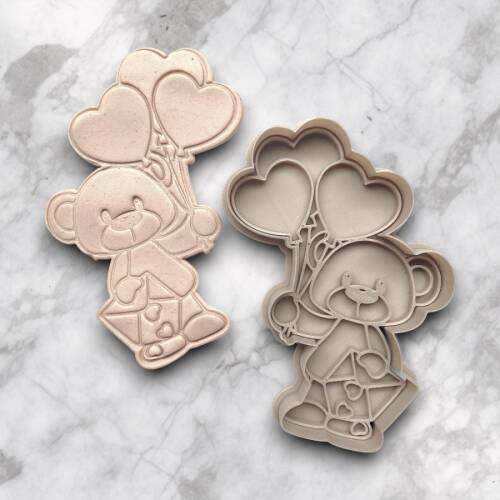 Plastik kesici kalıp ve baskı seti TEDDY w/ BALLOONS