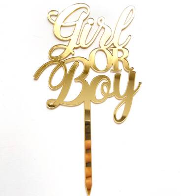 Acrylic cake topper GIRL or BOY Gold;10*18 cm - 1