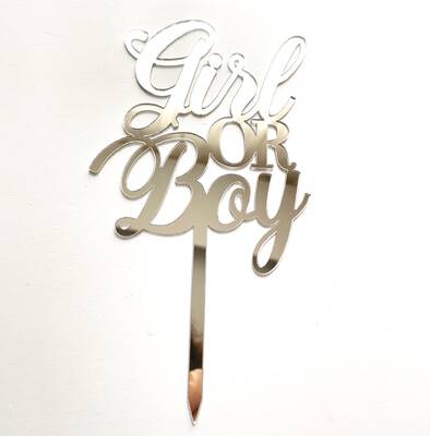 Acrylic cake topper GIRL or BOY Silver;10*18 cm