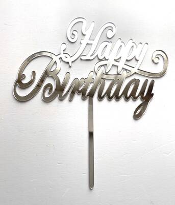 Acrylic cake topper HAPPY BIRTHDAY-1 Silver;15*16 cm