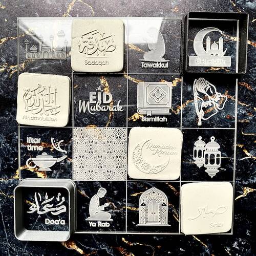 Pop-it acrylic stamp & cutter set RAMADAN CALENDER ARABIC (4 cm each); 16*16 cm