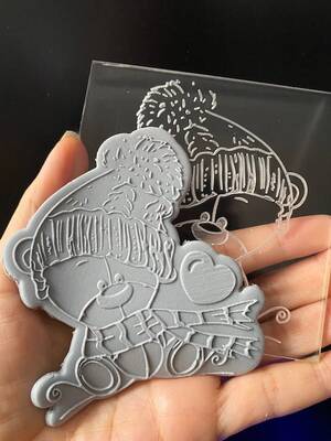 Pop-it acrylic stamp Teddy Bear with Love; 9,0*9,0 cm