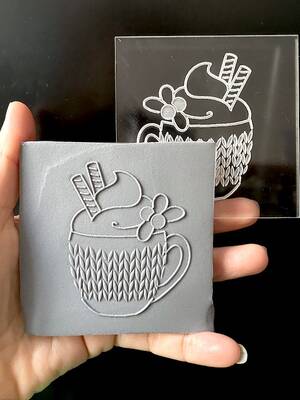 Pop-it acrylic stamp COZY MUG; 8,0*8,0 cm