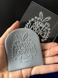 Paku Malzeme - Pop-it stamp kaşe HAPPY EASTER-2; 8,0*8,0 cm