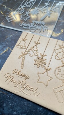 Paku Malzeme - Pop-it stamp kaşe HAPPY NEW YEAR GARLAND;8x8 cm (1)