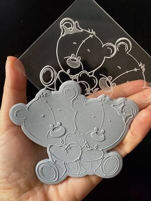 Pop-it acrylic stamp Teddy Bear sharing Heart; 10,0*8,0 cm