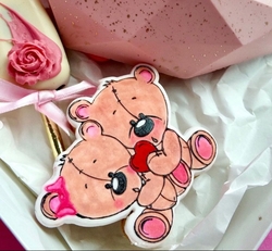 Pop-it acrylic stamp Teddy Bear sharing Heart; 10,0*8,0 cm - Thumbnail