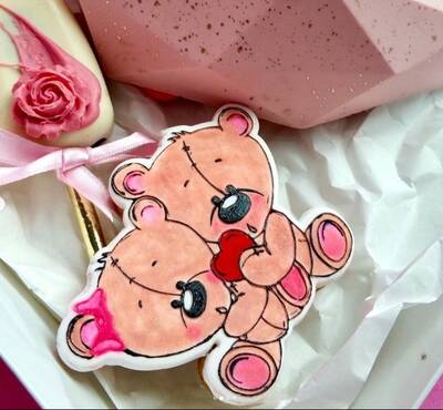 Pop-it acrylic stamp Teddy Bear sharing Heart; 10,0*8,0 cm