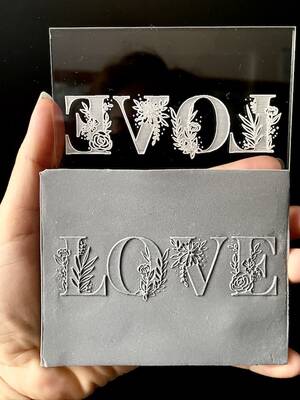 Pop-it acrylic stamp LOVE FLORAL; 10x8 cm