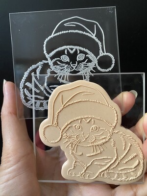 Paku Malzeme - Pop-it stamp kaşe NOEL KITTEN; 8x8 cm