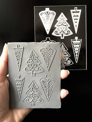 Pop-it acrylic stamp Pine Tree Emboss-Deboss; 10*8 cm