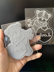 Paku Malzeme - Pop-it mini acrylic stamp Valentines Teddy; 10,0*8,0 cm