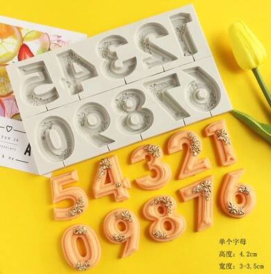Silicone mold Numbers Floral ( height 40 mm )