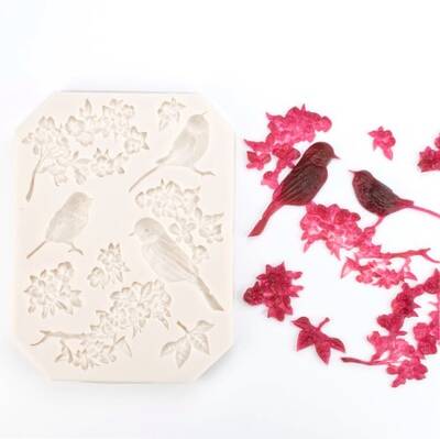 Silikon Kuş ve Çiçek doku; 12,0*9,0 cm