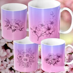 Silk Screen Mesh Stencil Ceramic Cup Col. Spring Florals (22x11 cm) - Thumbnail