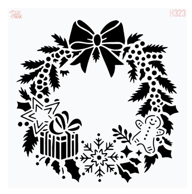 Paku Malzeme - Stencil Christmas Wreath-1; 15x15 cm
