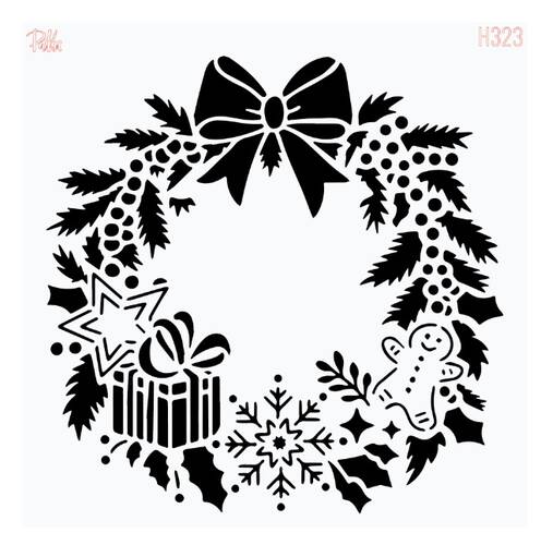 Stencil Christmas Wreath-1; 15x15 cm